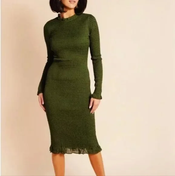 green emerald velvet dress Hunter Green Floral Smocked Top Maxi Dress With Slit main image 1